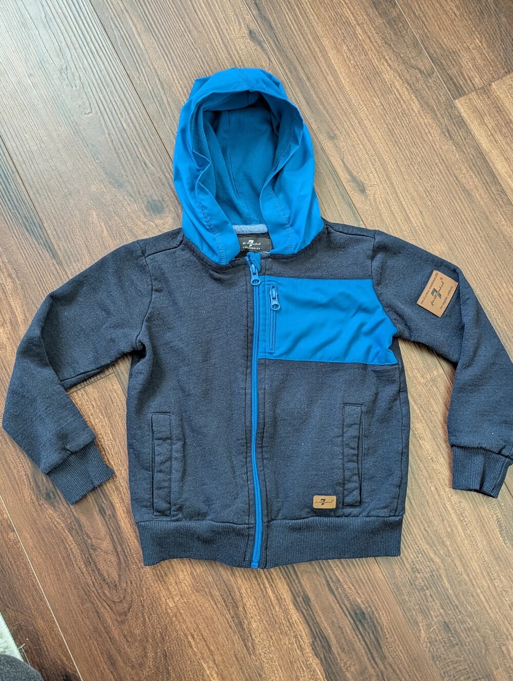 7 For All Mankind Boys Size 6 Dark Navy Blue Colorblock Full Zip Hoodie Jacket